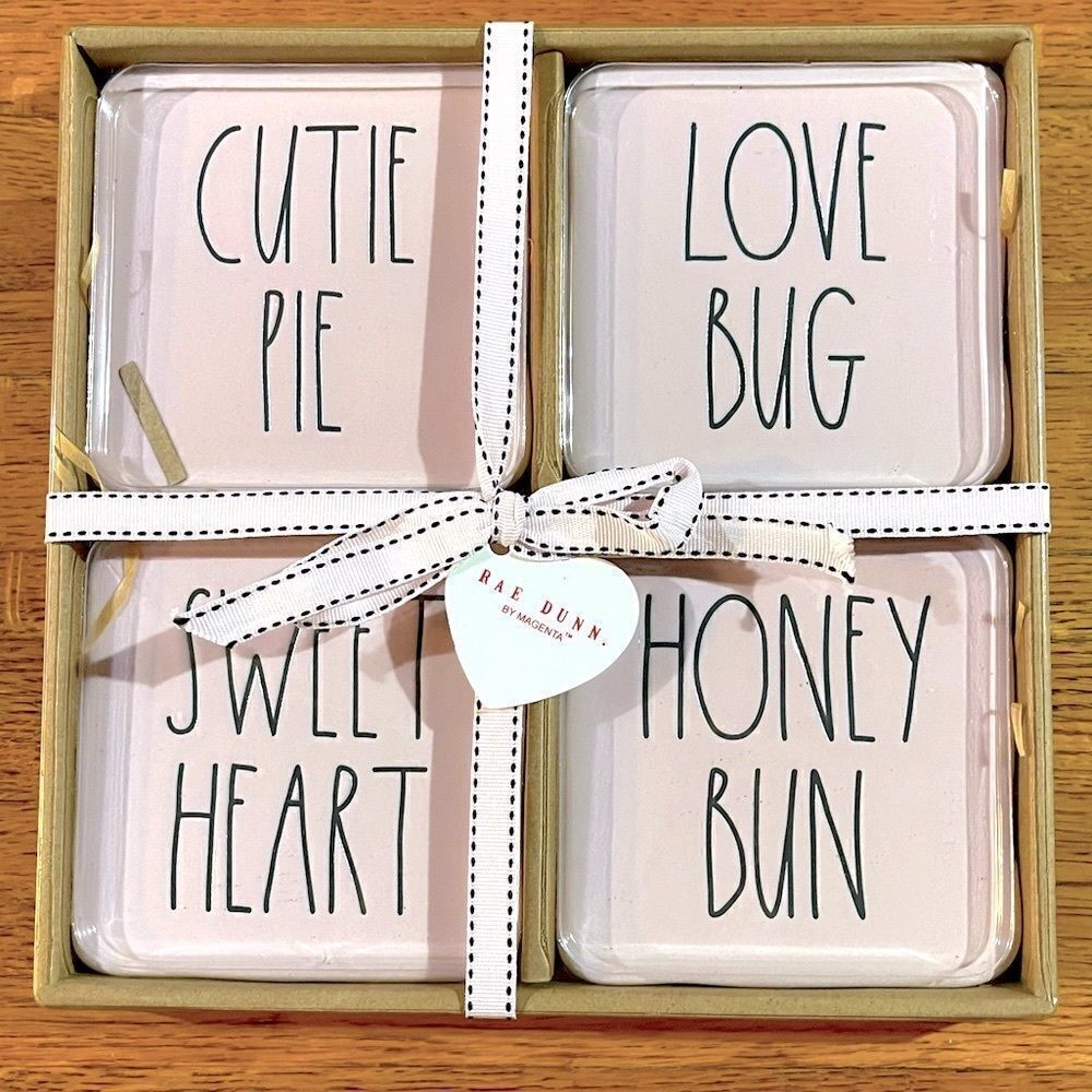 Rae Dunn Pink Valentines coasters set of 4 NWT